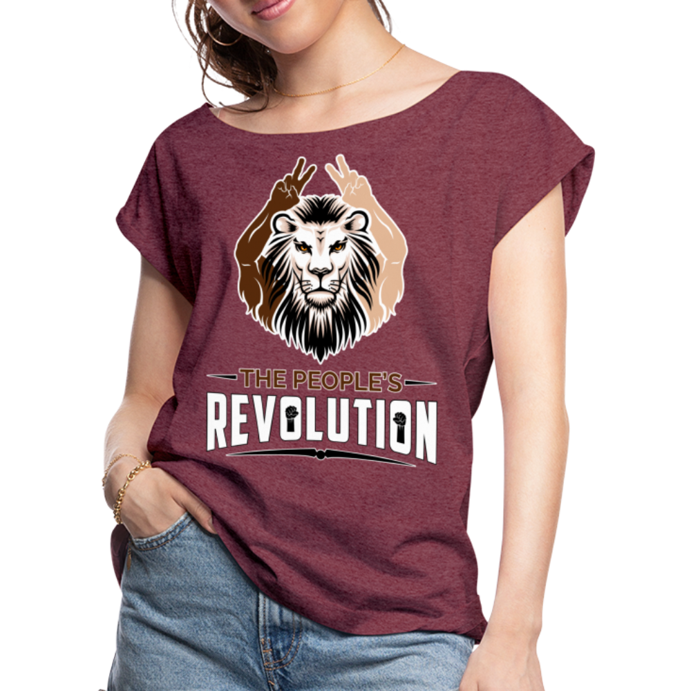 Women's Roll Cuff Tee - heather burgundy